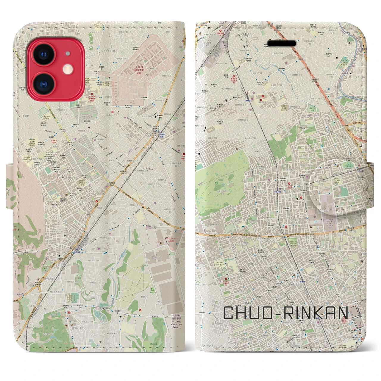 【中央林間】地図柄iPhoneケース（手帳両面タイプ・ナチュラル）iPhone 11 用