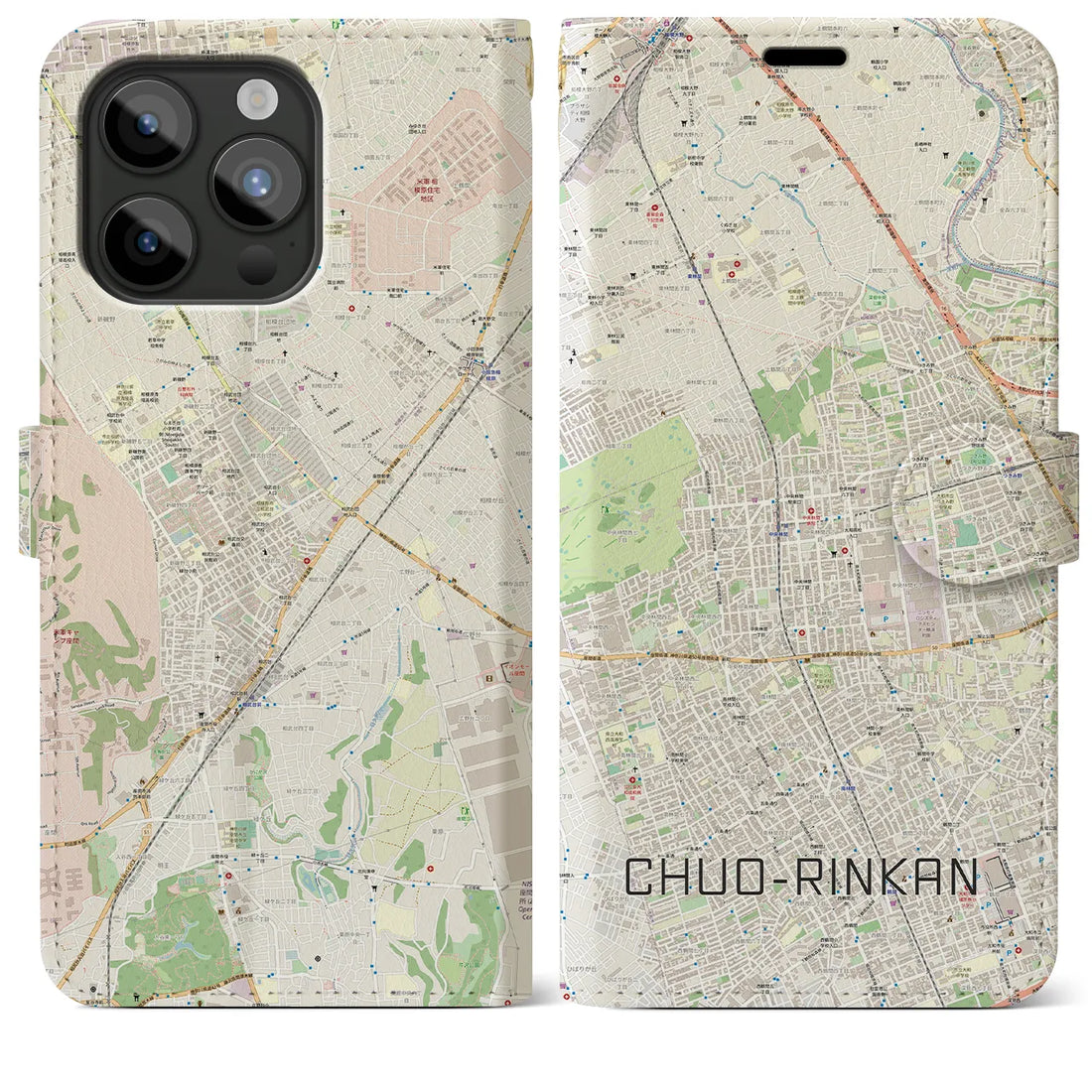 【中央林間】地図柄iPhoneケース（手帳両面タイプ・ナチュラル）iPhone 15 Pro Max 用
