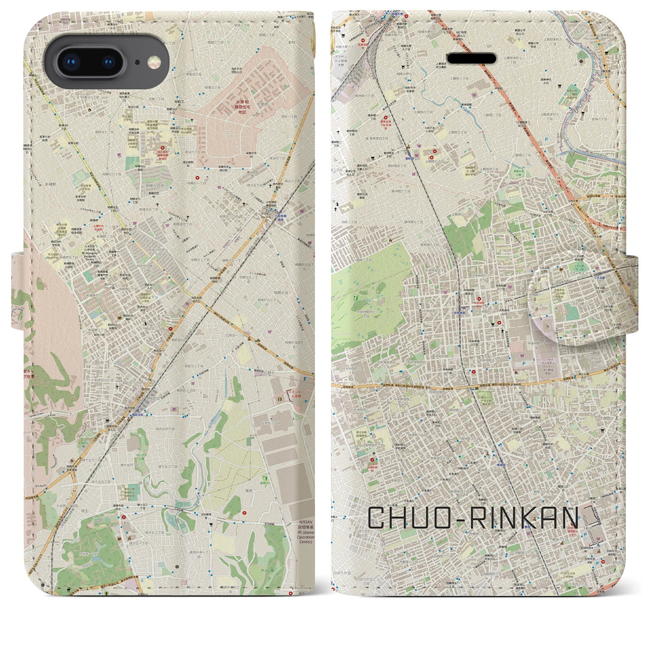 【中央林間】地図柄iPhoneケース（手帳両面タイプ・ナチュラル）iPhone 8Plus /7Plus / 6sPlus / 6Plus 用