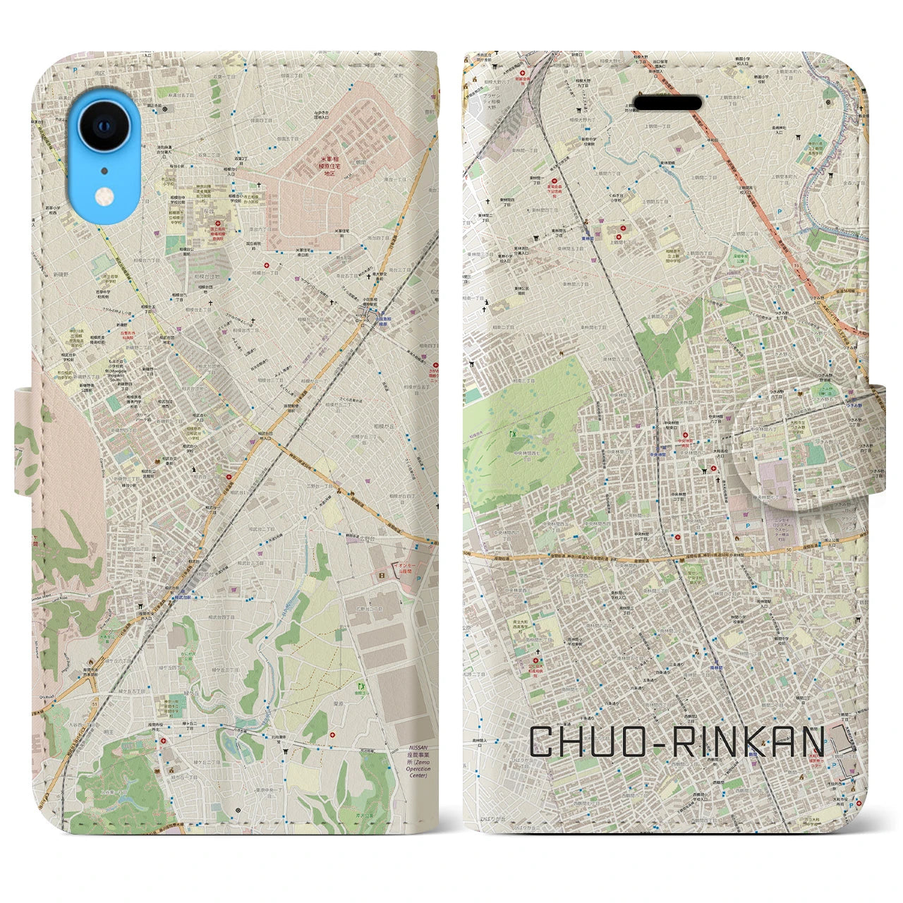 【中央林間】地図柄iPhoneケース（手帳両面タイプ・ナチュラル）iPhone XR 用