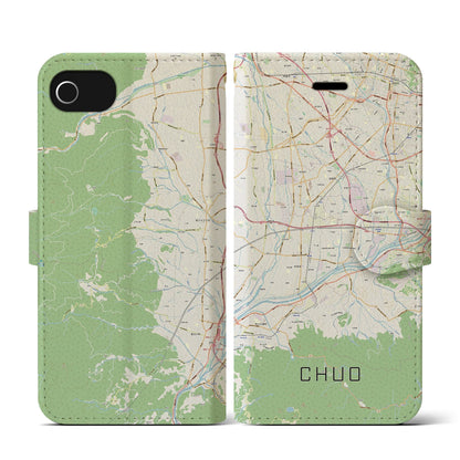 【中央（山梨県）】地図柄iPhoneケース（手帳タイプ）ナチュラル・iPhone SE（第3 / 第2世代） / 8 / 7 / 6s / 6 用