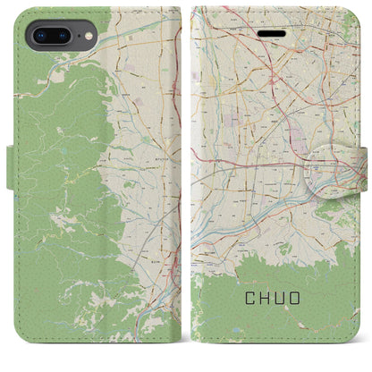 【中央（山梨県）】地図柄iPhoneケース（手帳タイプ）ナチュラル・iPhone 8Plus /7Plus / 6sPlus / 6Plus 用