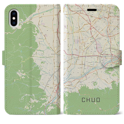 【中央（山梨県）】地図柄iPhoneケース（手帳タイプ）ナチュラル・iPhone XS Max 用