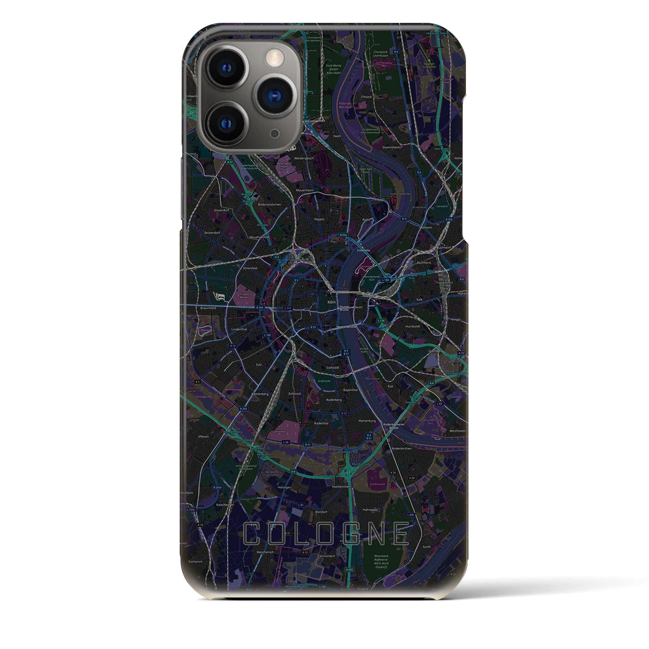 【ケルン】地図柄iPhoneケース（バックカバータイプ・ブラック）iPhone 11 Pro Max 用