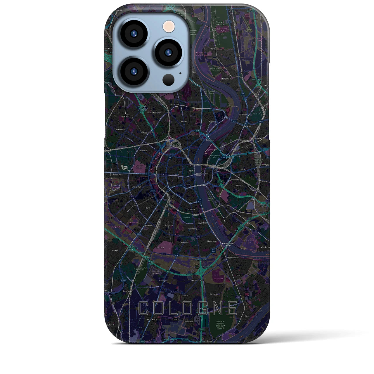 【ケルン】地図柄iPhoneケース（バックカバータイプ・ブラック）iPhone 13 Pro Max 用