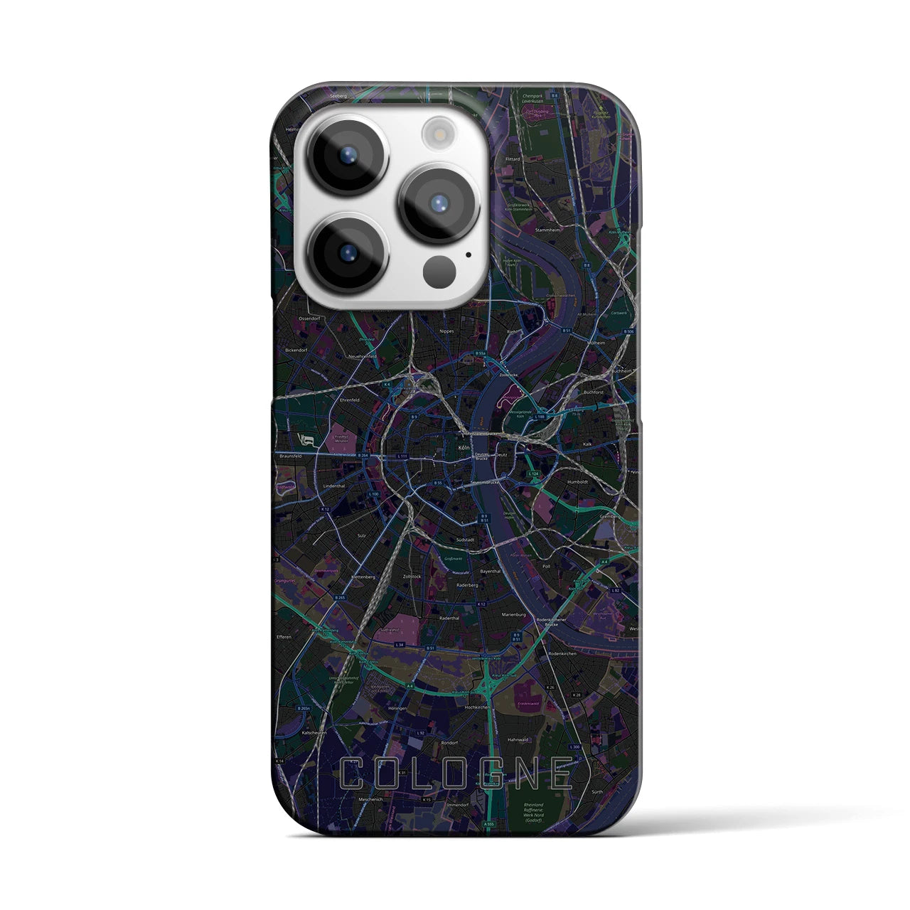【ケルン】地図柄iPhoneケース（バックカバータイプ・ブラック）iPhone 14 Pro 用
