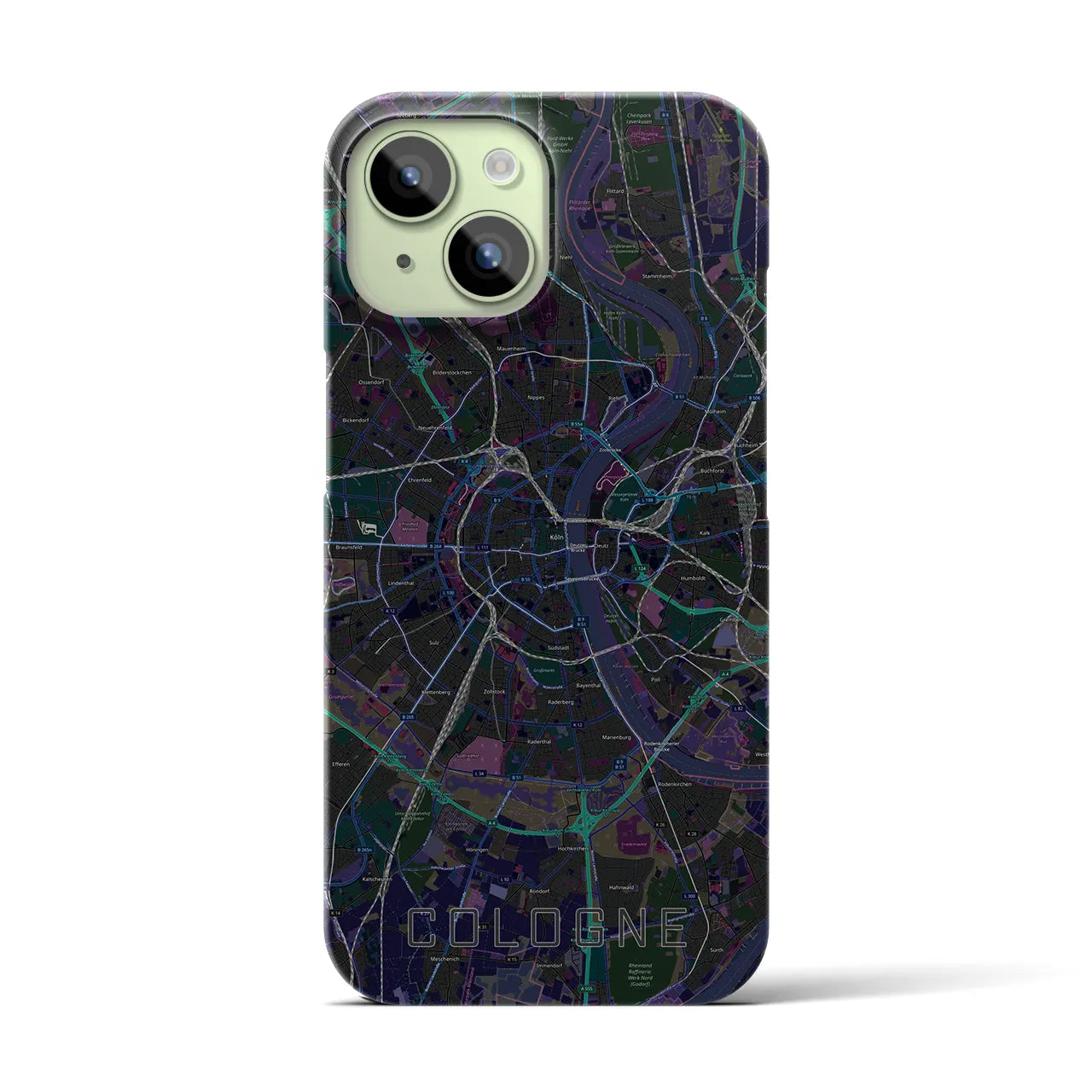 【ケルン】地図柄iPhoneケース（バックカバータイプ・ブラック）iPhone 15 用