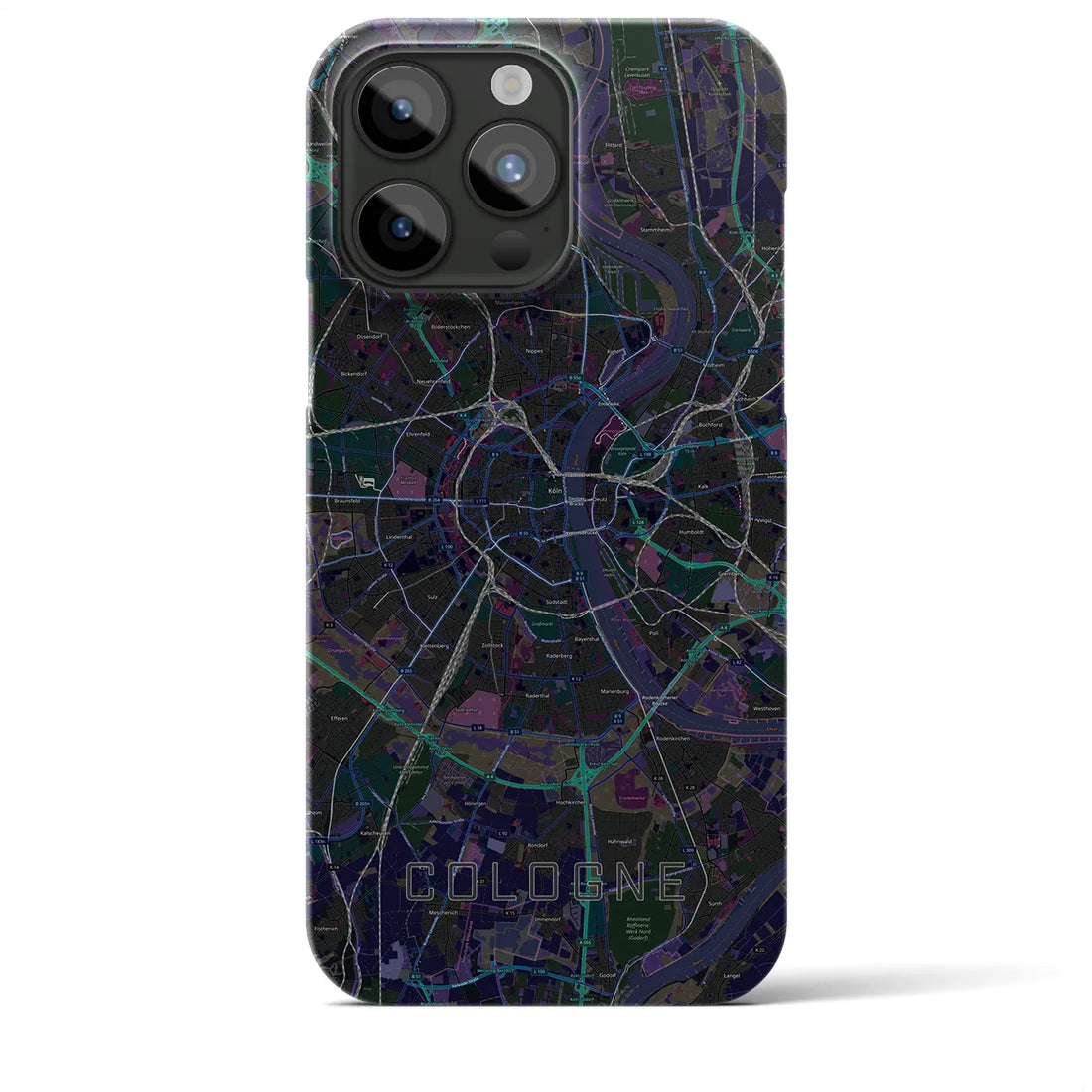 【ケルン】地図柄iPhoneケース（バックカバータイプ・ブラック）iPhone 15 Pro Max 用