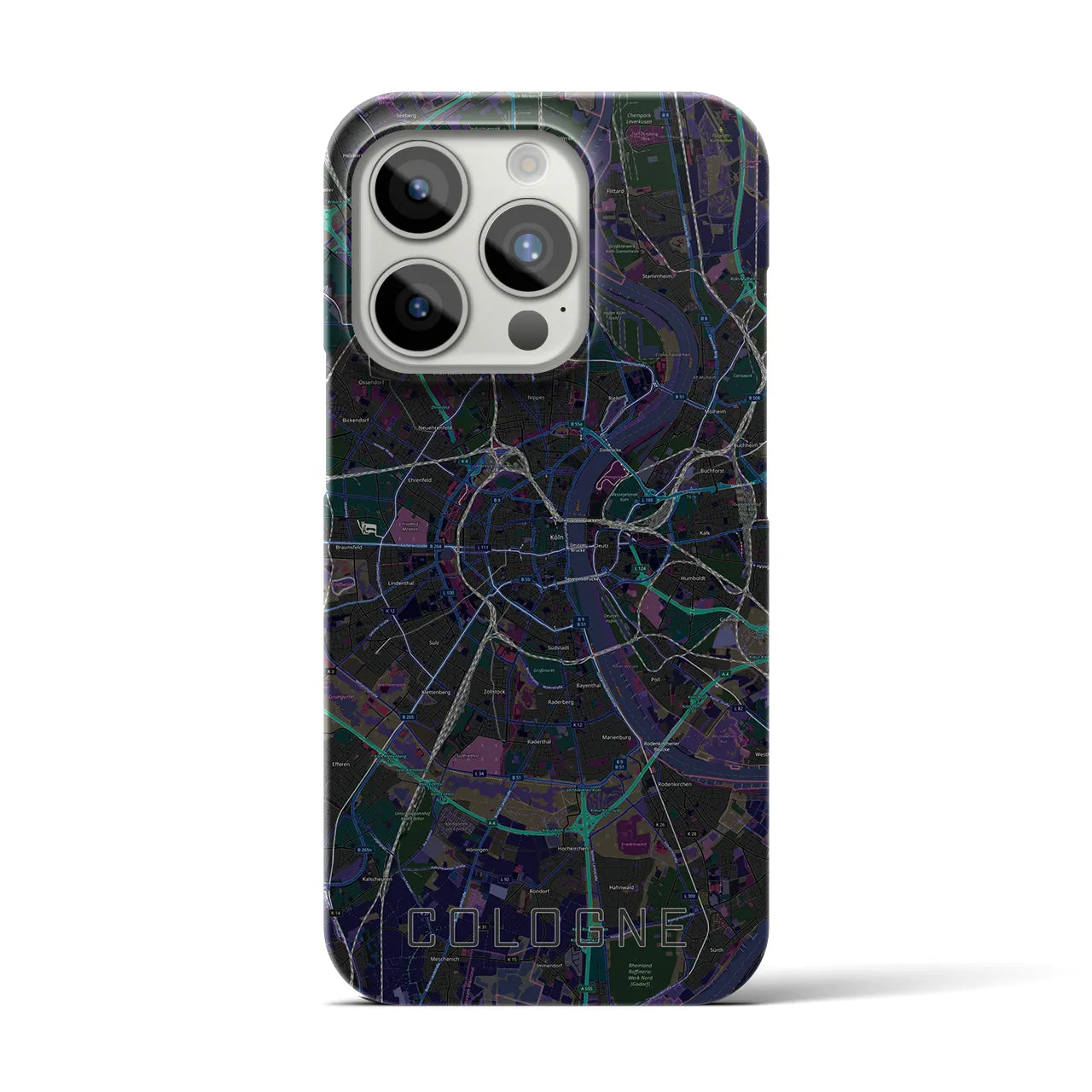 【ケルン】地図柄iPhoneケース（バックカバータイプ・ブラック）iPhone 15 Pro 用