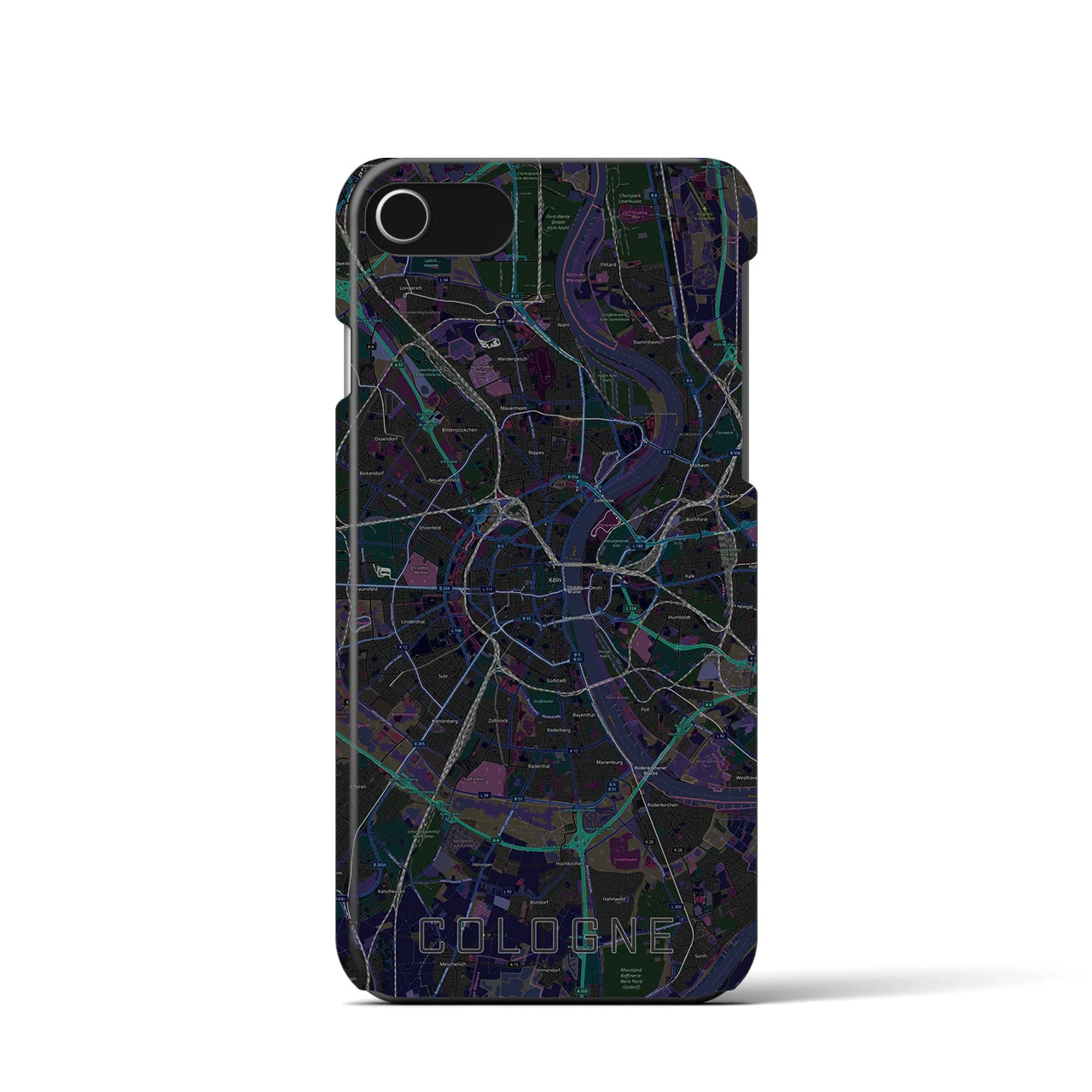 【ケルン】地図柄iPhoneケース（バックカバータイプ・ブラック）iPhone SE（第3 / 第2世代） / 8 / 7 / 6s / 6 用