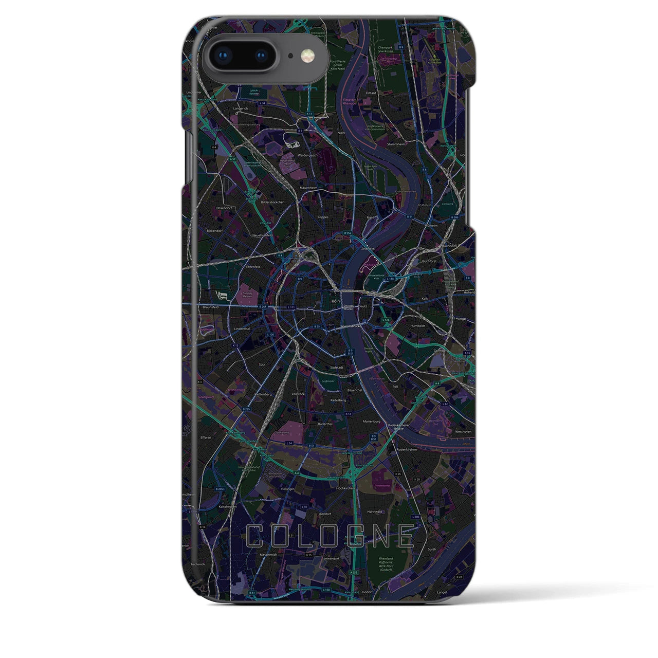 【ケルン】地図柄iPhoneケース（バックカバータイプ・ブラック）iPhone 8Plus /7Plus / 6sPlus / 6Plus 用