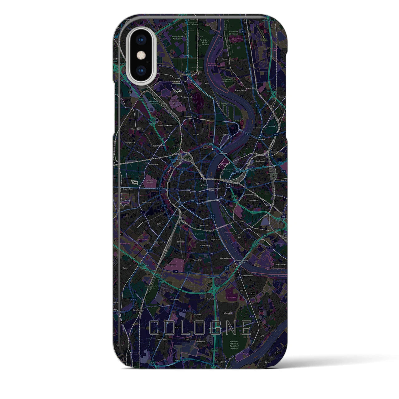 【ケルン】地図柄iPhoneケース（バックカバータイプ・ブラック）iPhone XS Max 用