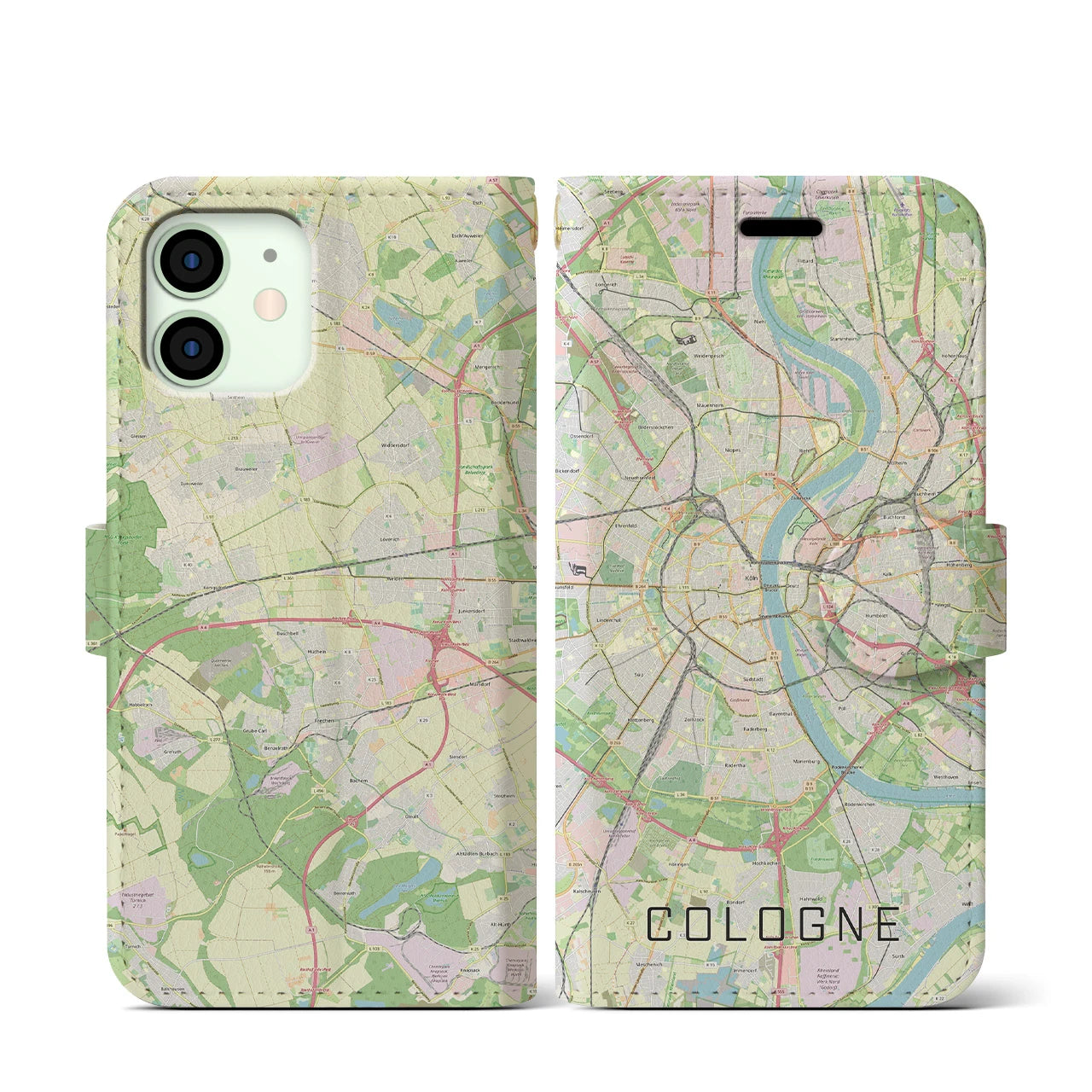 【ケルン】地図柄iPhoneケース（手帳両面タイプ・ナチュラル）iPhone 12 mini 用