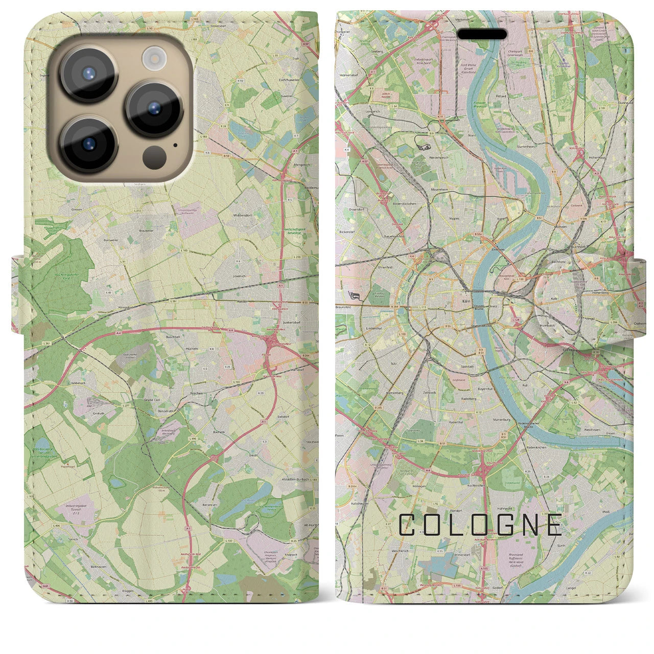 【ケルン】地図柄iPhoneケース（手帳両面タイプ・ナチュラル）iPhone 14 Pro Max 用