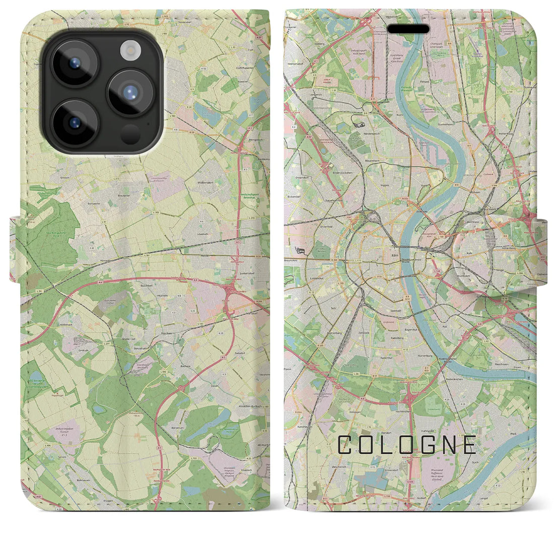 【ケルン】地図柄iPhoneケース（手帳両面タイプ・ナチュラル）iPhone 15 Pro Max 用