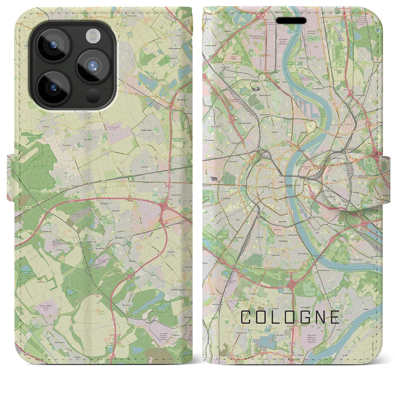 【ケルン】地図柄iPhoneケース（手帳両面タイプ・ナチュラル）iPhone 15 Pro Max 用