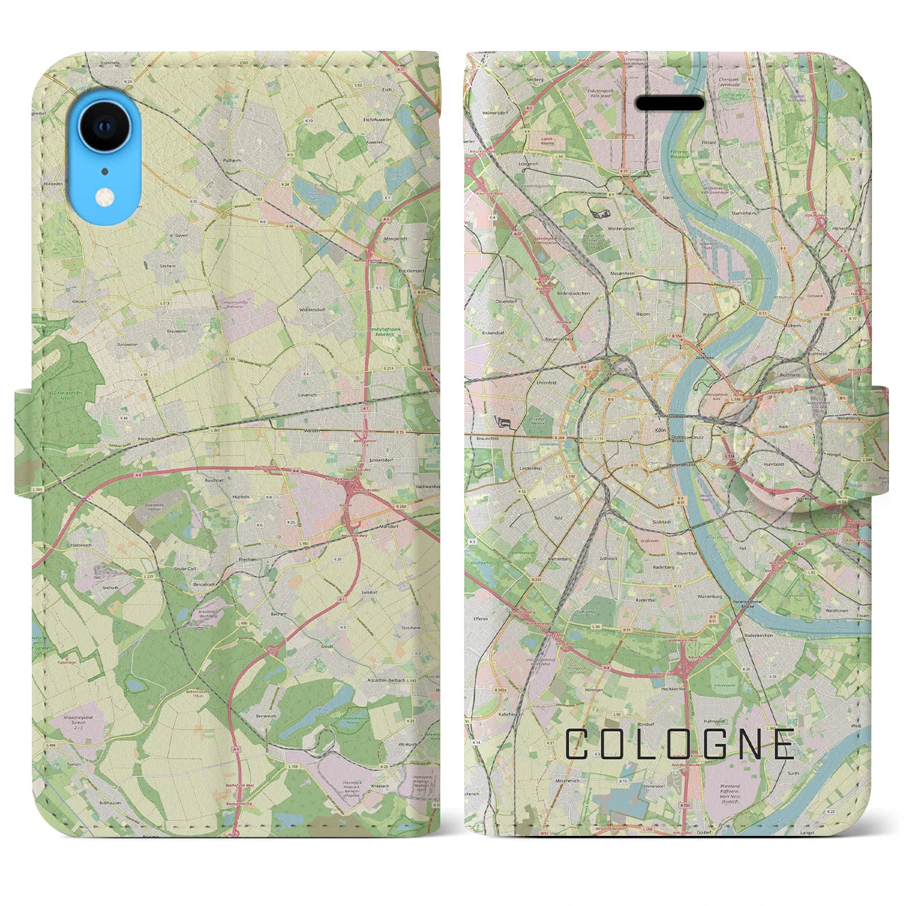 【ケルン】地図柄iPhoneケース（手帳両面タイプ・ナチュラル）iPhone XR 用