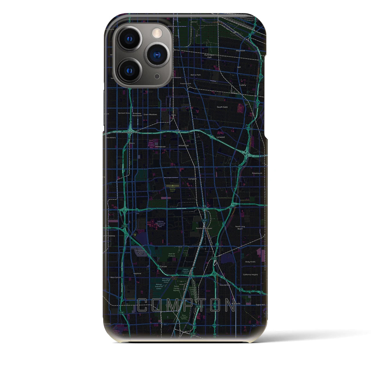 【コンプトン】地図柄iPhoneケース（バックカバータイプ・ブラック）iPhone 11 Pro Max 用