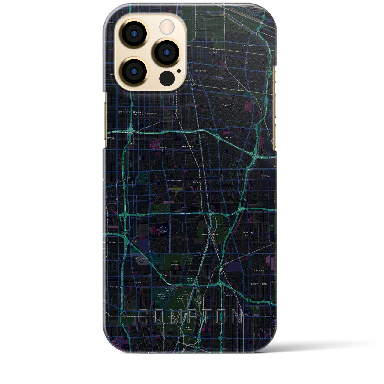 【コンプトン】地図柄iPhoneケース（バックカバータイプ・ブラック）iPhone 12 Pro Max 用