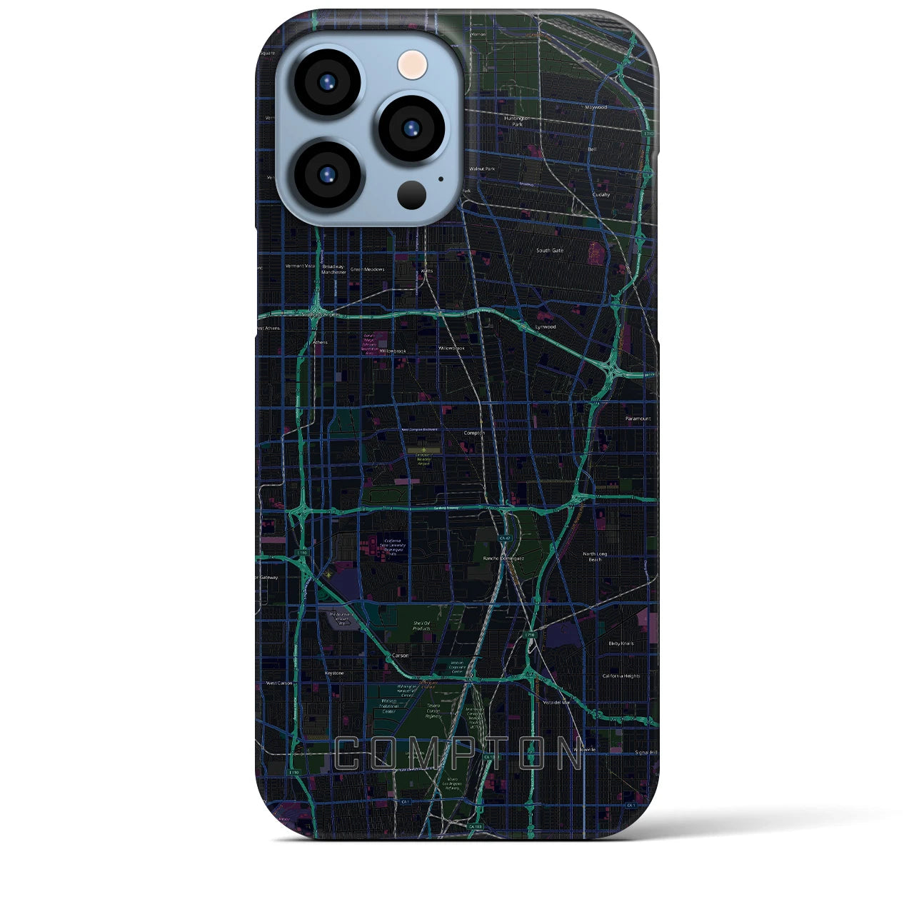 【コンプトン】地図柄iPhoneケース（バックカバータイプ・ブラック）iPhone 13 Pro Max 用