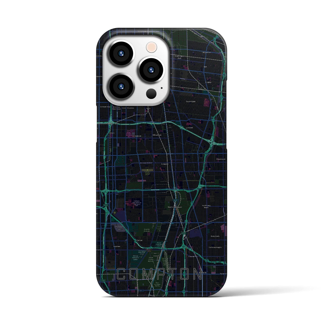 【コンプトン】地図柄iPhoneケース（バックカバータイプ・ブラック）iPhone 13 Pro 用