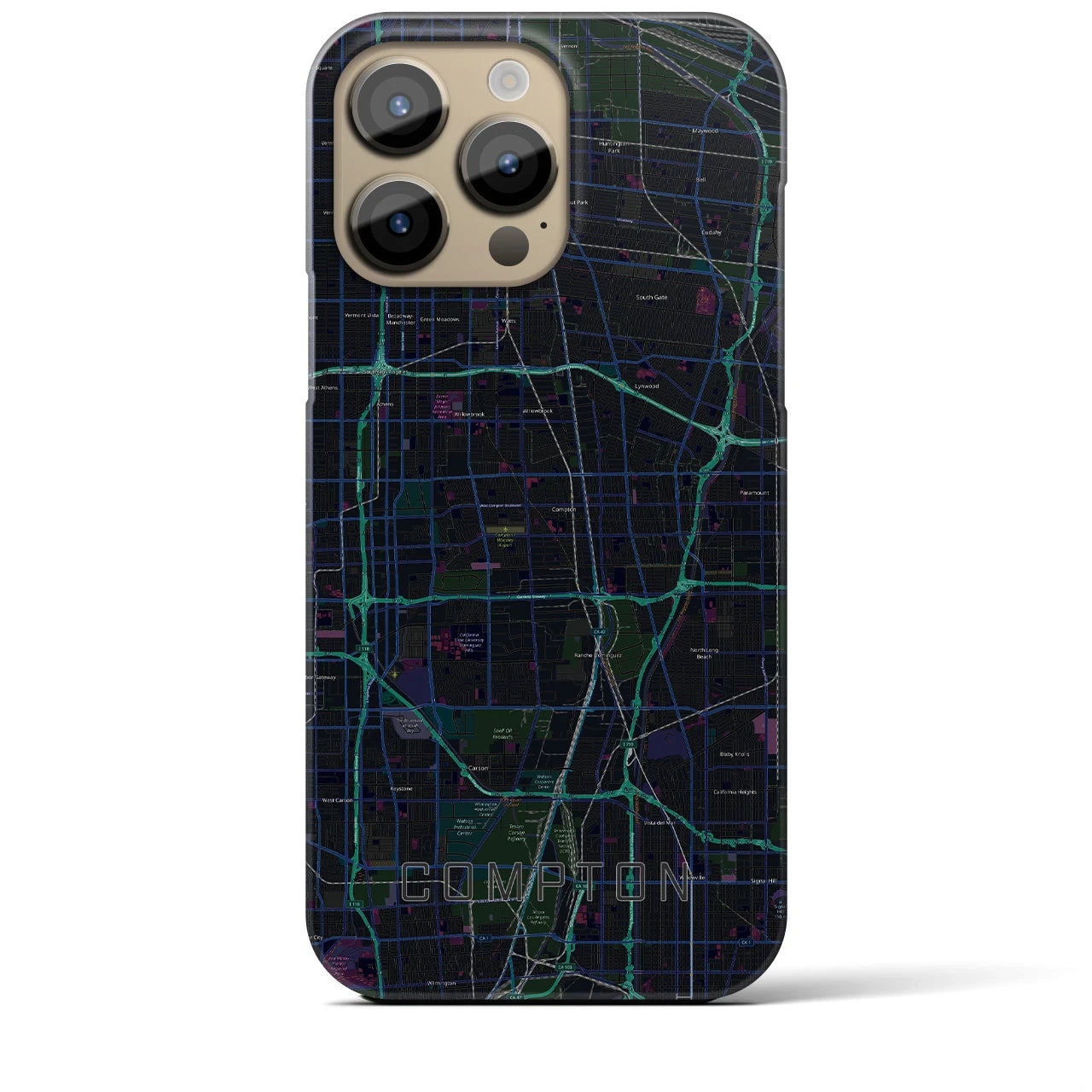 【コンプトン】地図柄iPhoneケース（バックカバータイプ・ブラック）iPhone 14 Pro Max 用