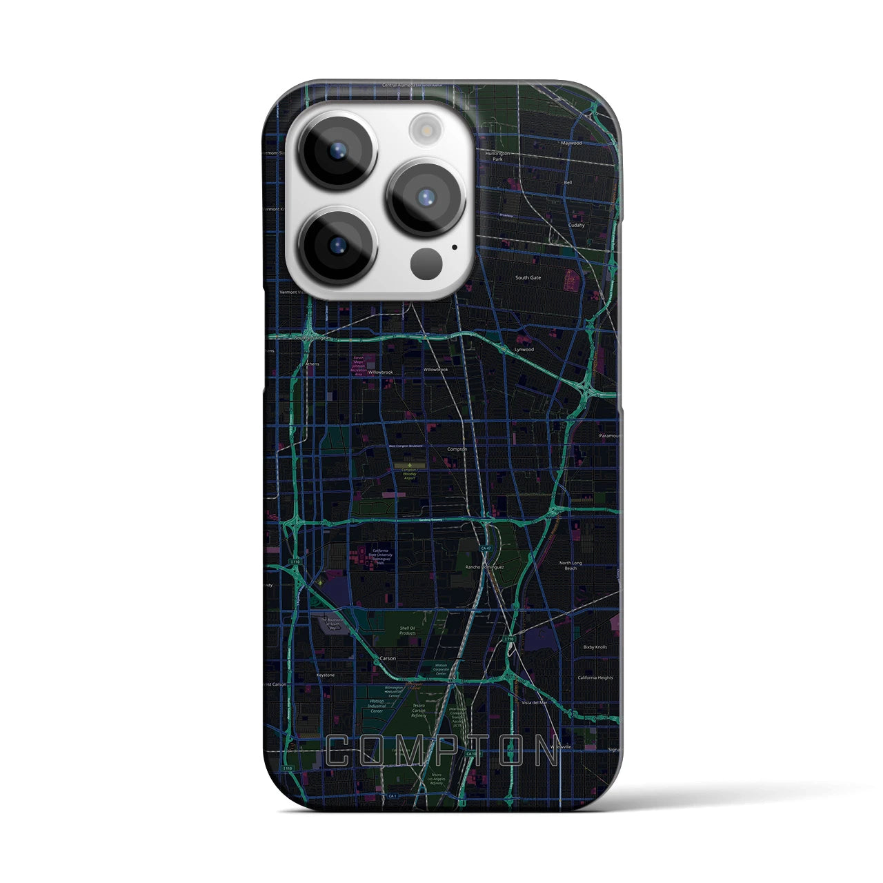 【コンプトン】地図柄iPhoneケース（バックカバータイプ・ブラック）iPhone 14 Pro 用