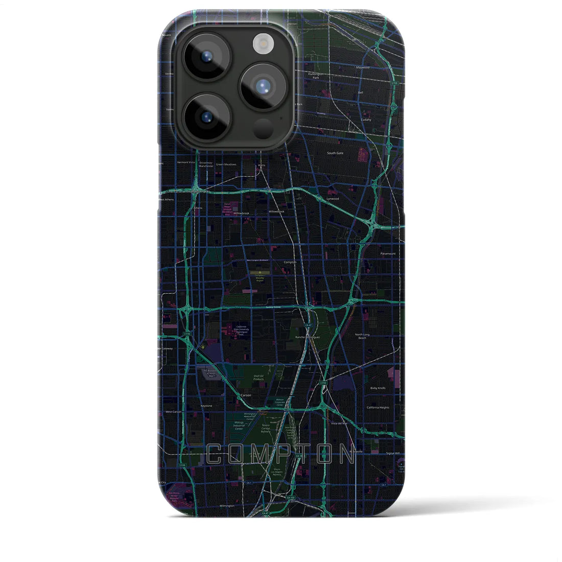 【コンプトン】地図柄iPhoneケース（バックカバータイプ・ブラック）iPhone 15 Pro Max 用