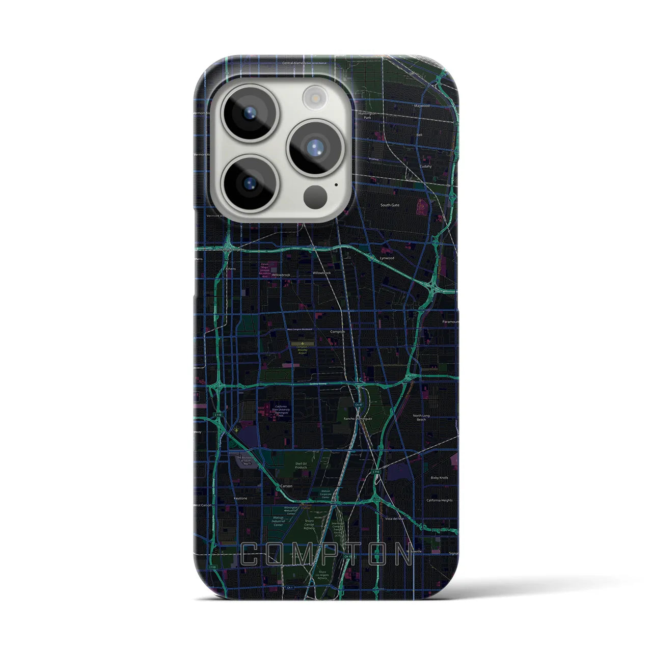 【コンプトン】地図柄iPhoneケース（バックカバータイプ・ブラック）iPhone 15 Pro 用