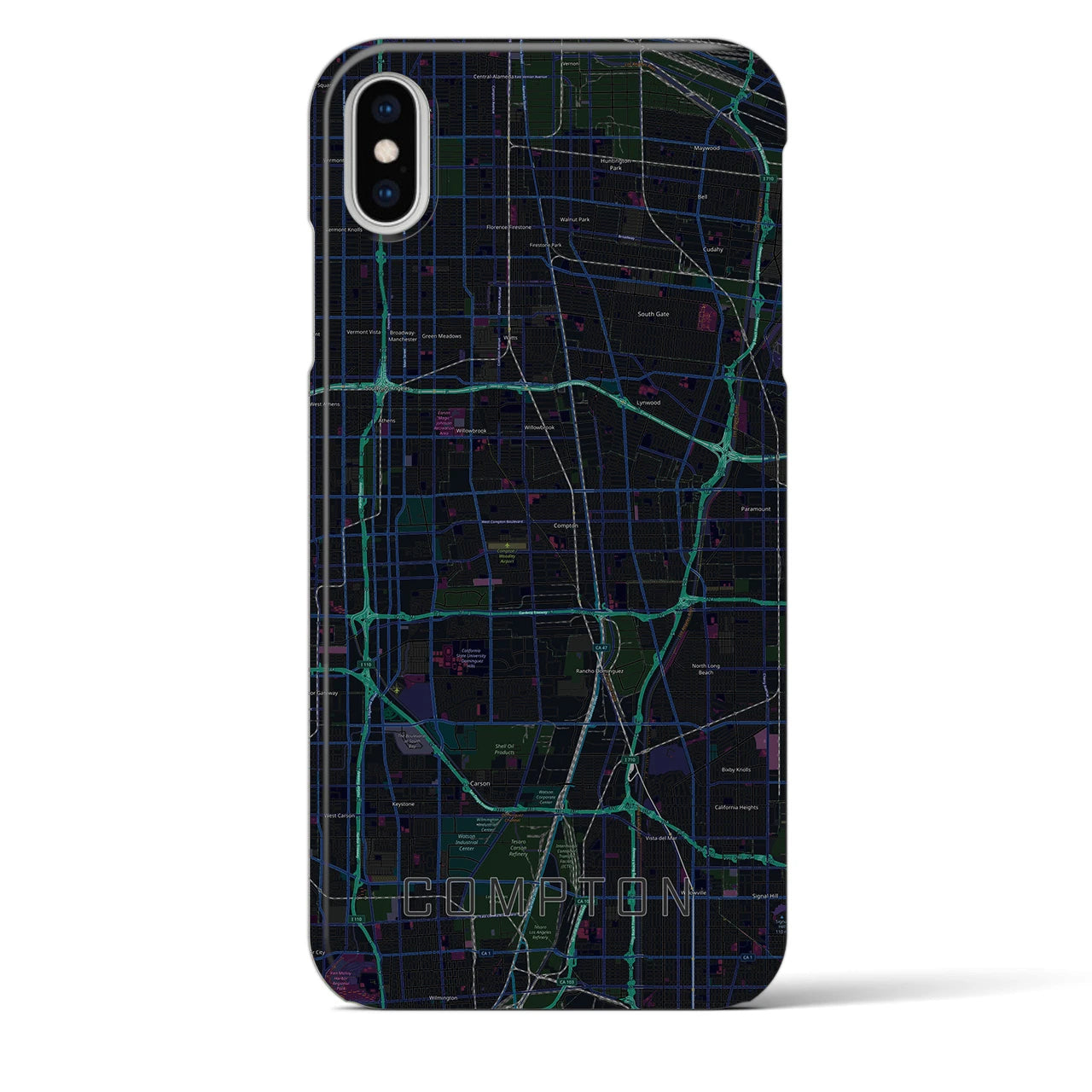 【コンプトン】地図柄iPhoneケース（バックカバータイプ・ブラック）iPhone XS Max 用