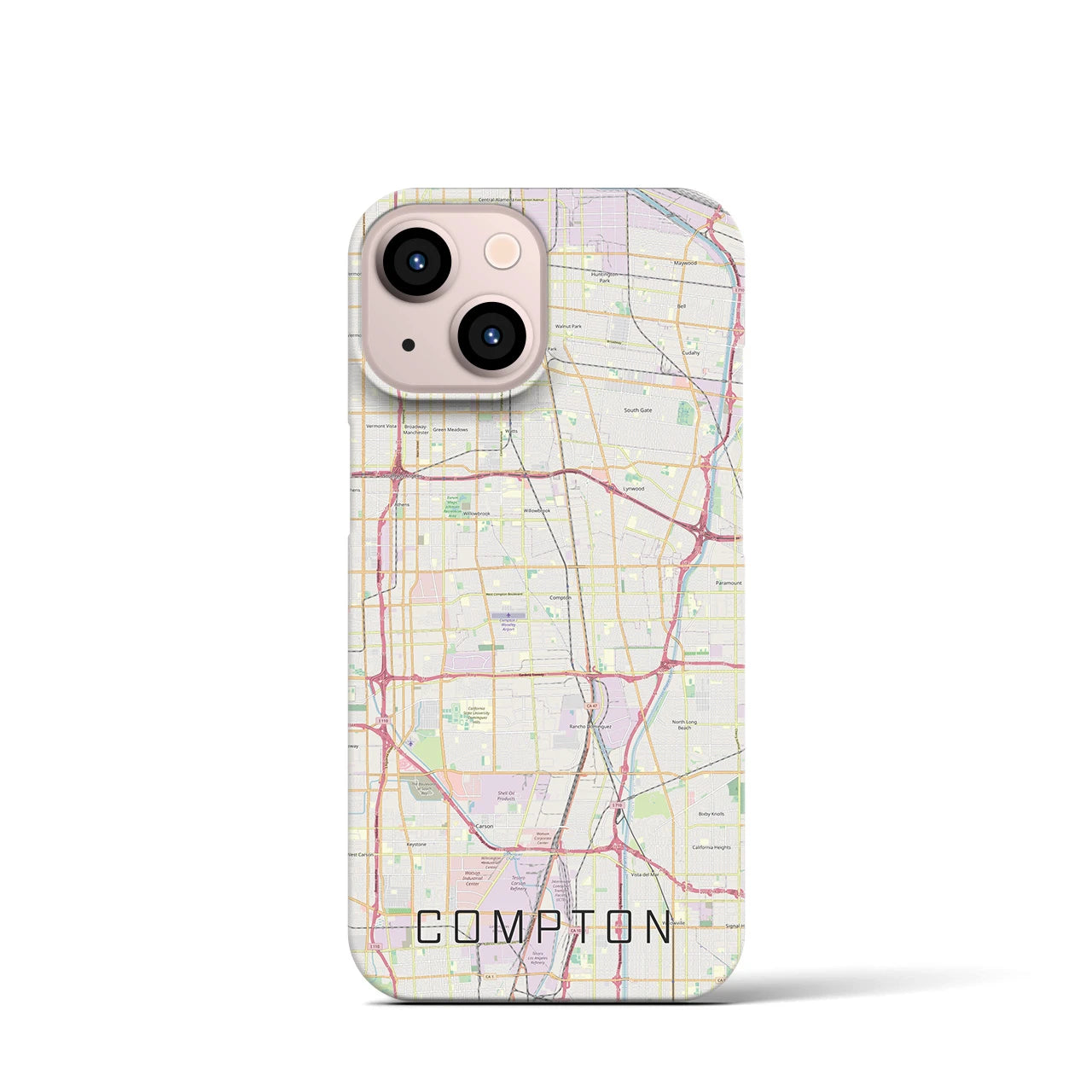 【コンプトン】地図柄iPhoneケース（バックカバータイプ・ナチュラル）iPhone 13 mini 用