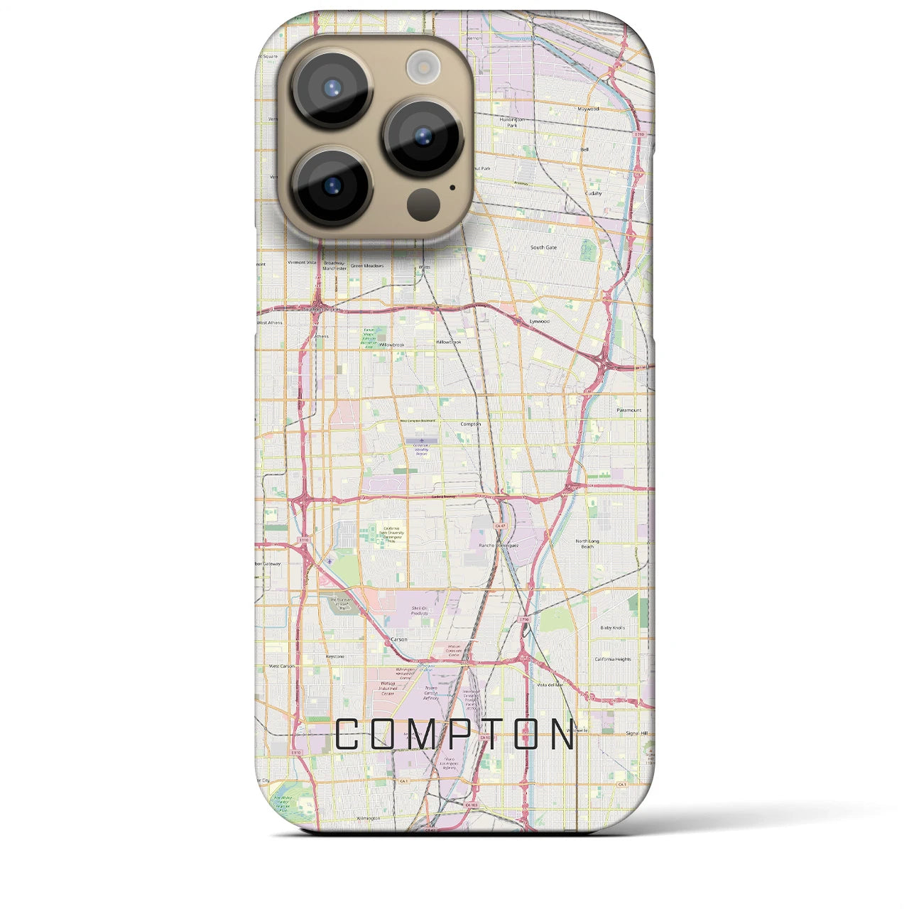 【コンプトン】地図柄iPhoneケース（バックカバータイプ・ナチュラル）iPhone 14 Pro Max 用