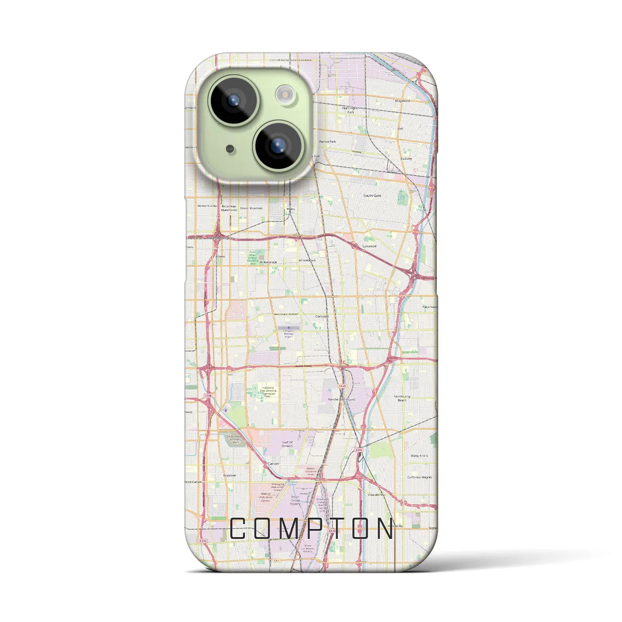 【コンプトン】地図柄iPhoneケース（バックカバータイプ・ナチュラル）iPhone 15 用