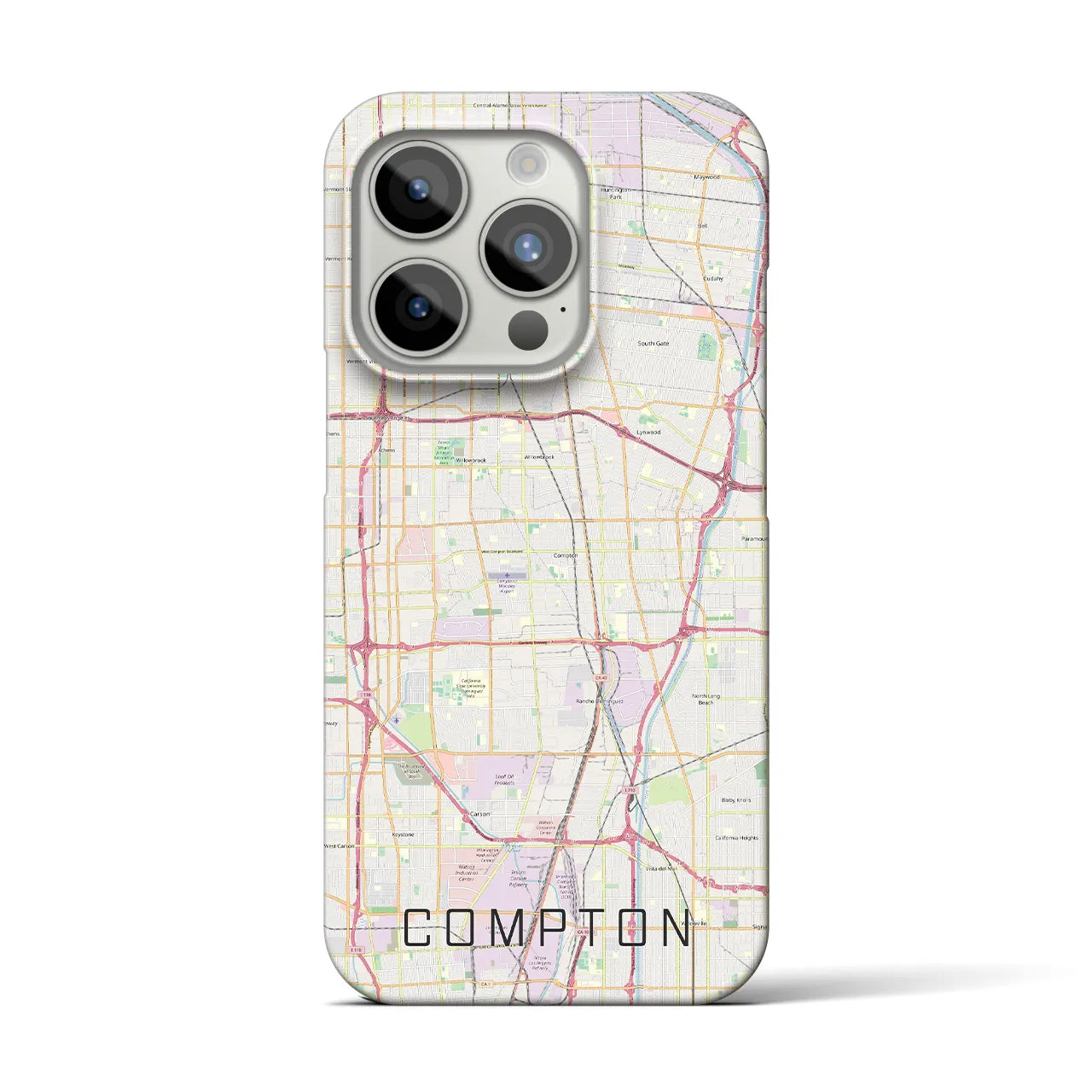 【コンプトン】地図柄iPhoneケース（バックカバータイプ・ナチュラル）iPhone 15 Pro 用