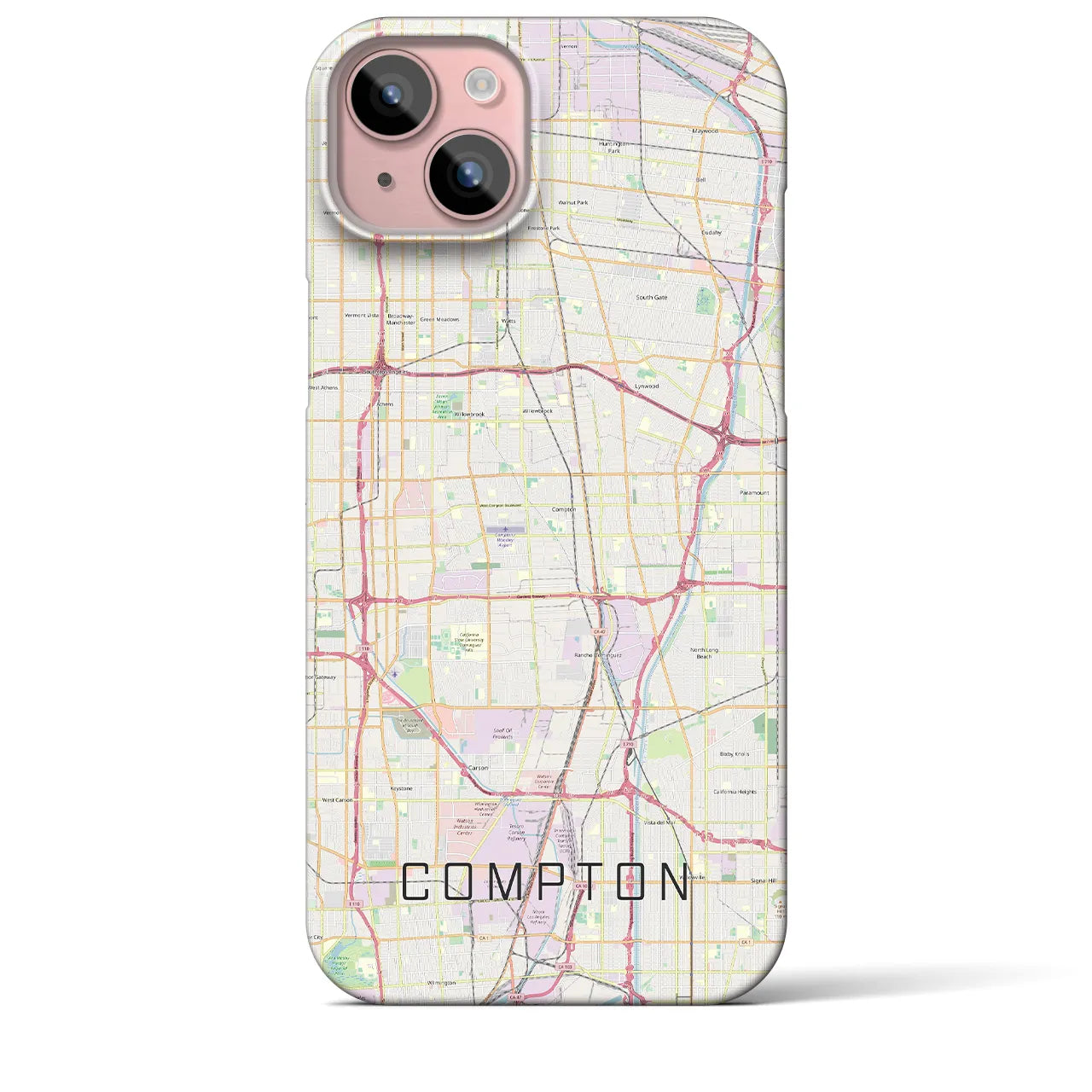 【コンプトン】地図柄iPhoneケース（バックカバータイプ・ナチュラル）iPhone 15 Plus 用