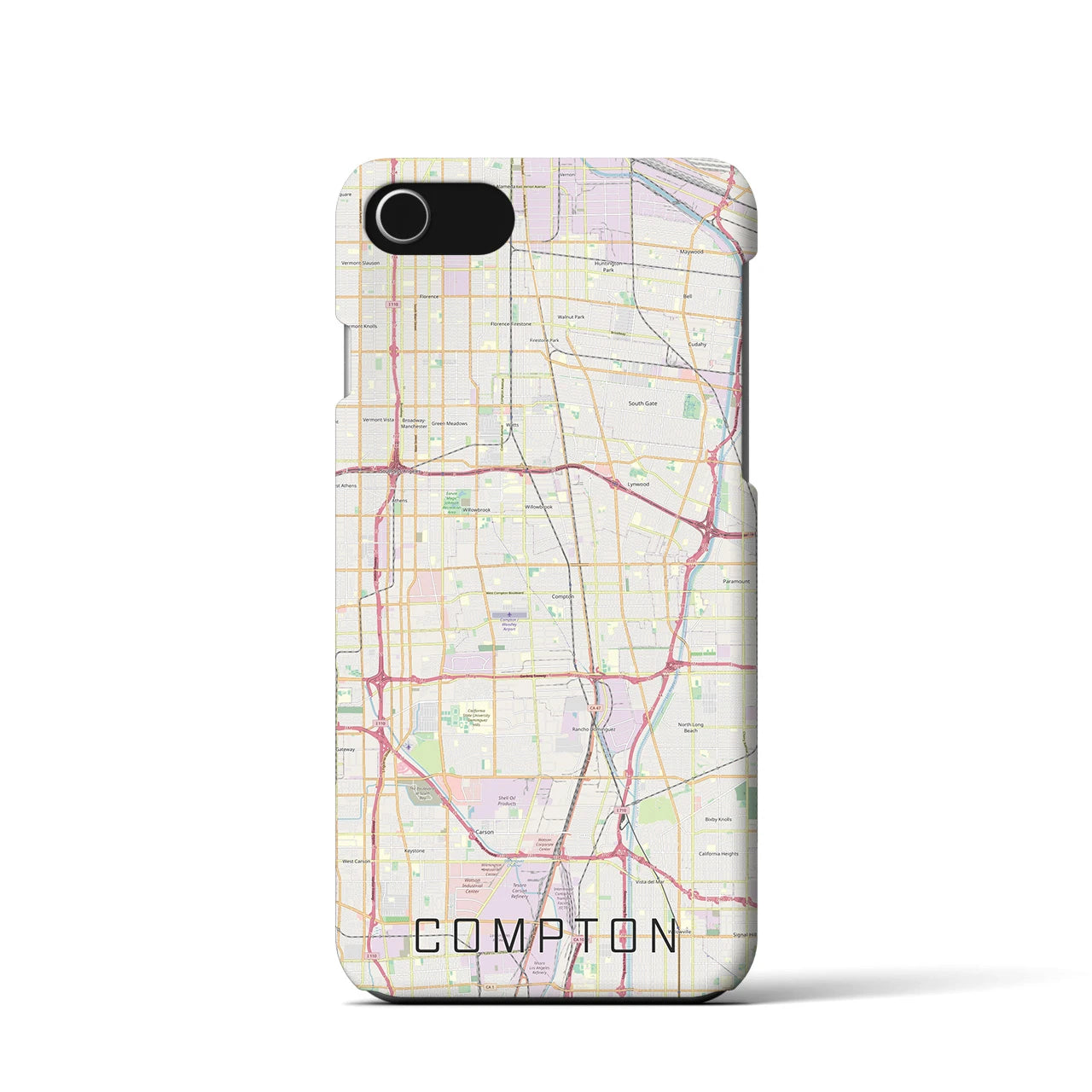 【コンプトン】地図柄iPhoneケース（バックカバータイプ・ナチュラル）iPhone SE（第3 / 第2世代） / 8 / 7 / 6s / 6 用