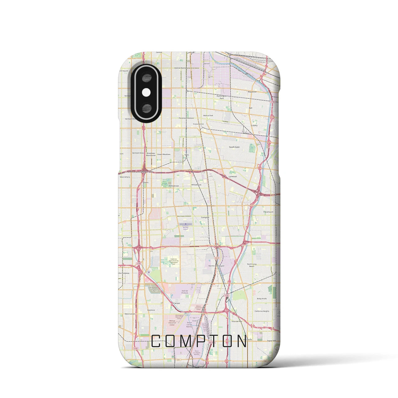 【コンプトン】地図柄iPhoneケース（バックカバータイプ・ナチュラル）iPhone XS / X 用