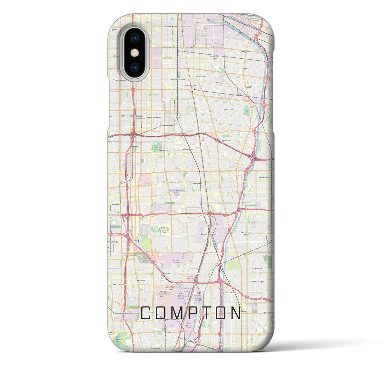 【コンプトン】地図柄iPhoneケース（バックカバータイプ・ナチュラル）iPhone XS Max 用