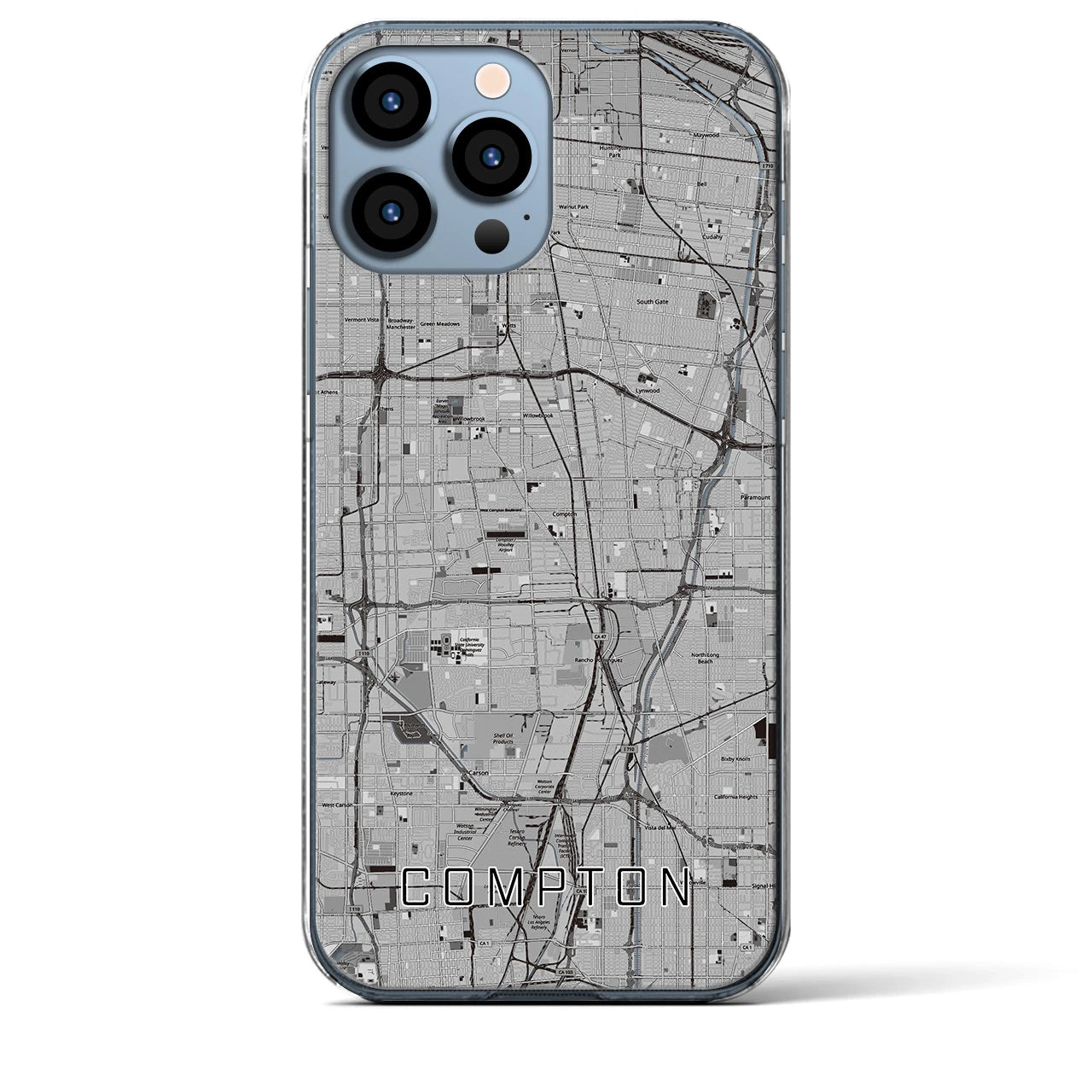 【コンプトン】地図柄iPhoneケース（クリアタイプ・モノトーン）iPhone 13 Pro Max 用