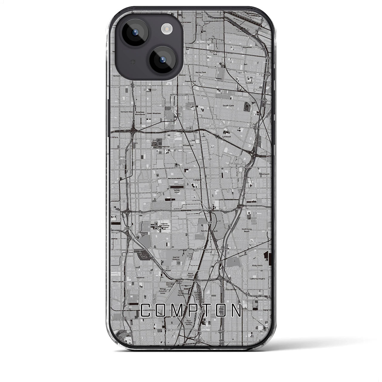 【コンプトン】地図柄iPhoneケース（クリアタイプ・モノトーン）iPhone 14 Plus 用