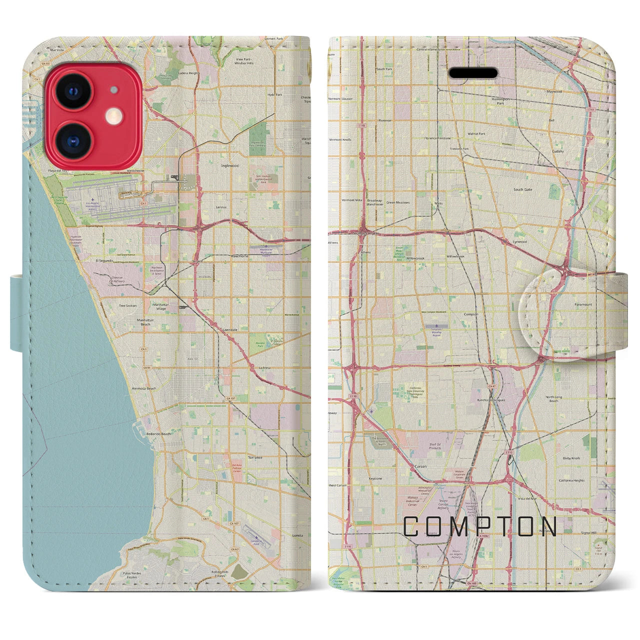 【コンプトン】地図柄iPhoneケース（手帳両面タイプ・ナチュラル）iPhone 11 用