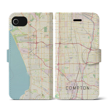 【コンプトン（アメリカ）】地図柄iPhoneケース（手帳タイプ）ナチュラル・iPhone SE（第3 / 第2世代） / 8 / 7 / 6s / 6 用