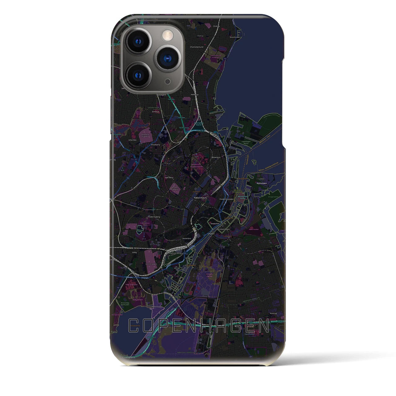 【コペンハーゲン】地図柄iPhoneケース（バックカバータイプ・ブラック）iPhone 11 Pro Max 用