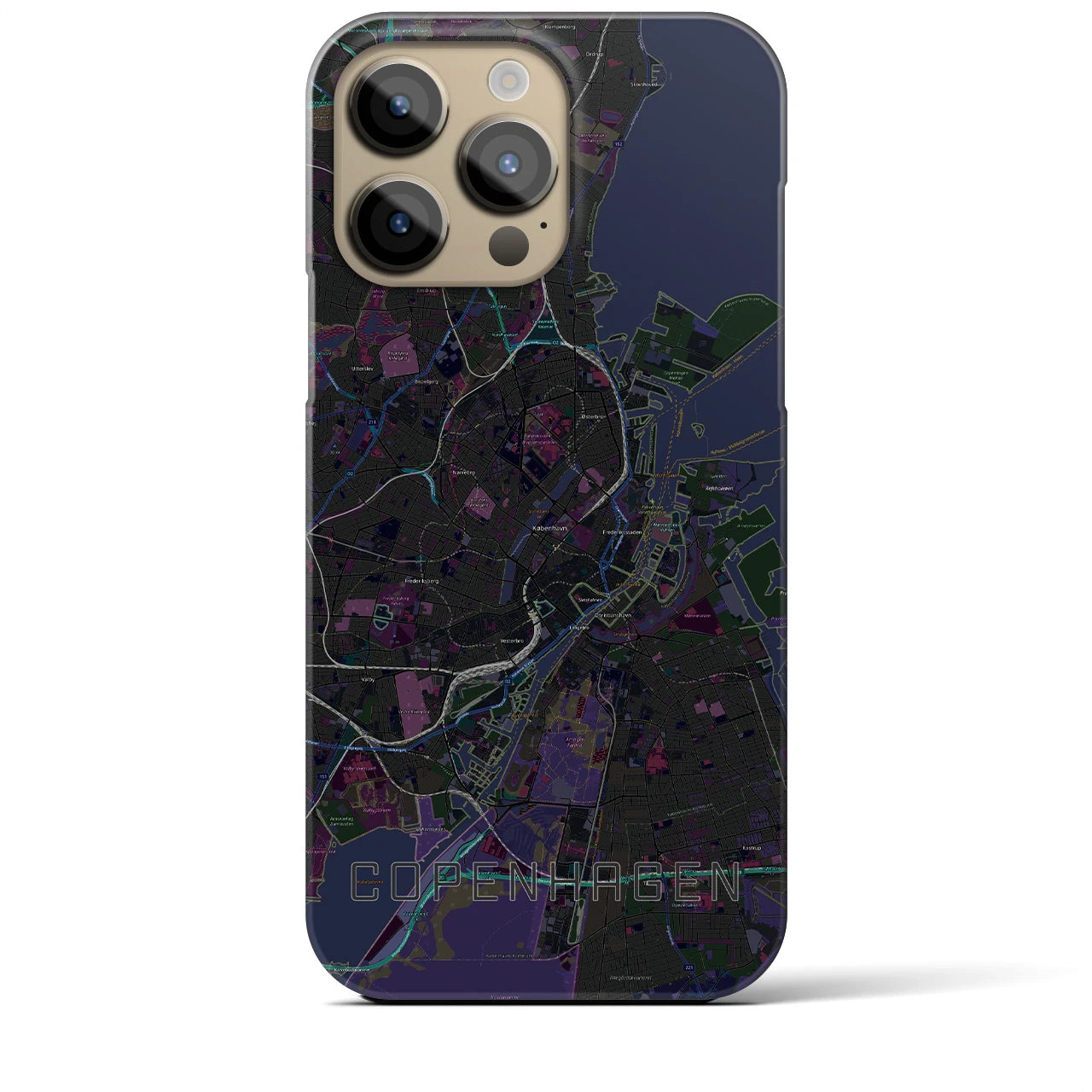 【コペンハーゲン】地図柄iPhoneケース（バックカバータイプ・ブラック）iPhone 14 Pro Max 用