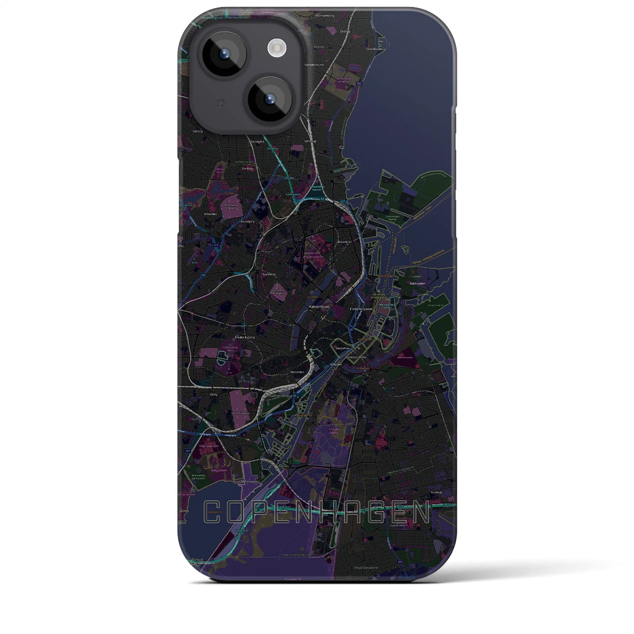 【コペンハーゲン】地図柄iPhoneケース（バックカバータイプ・ブラック）iPhone 14 Plus 用