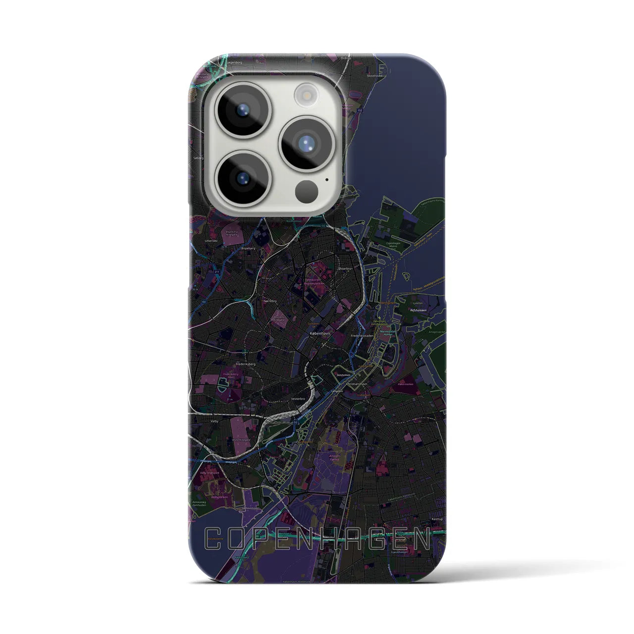 【コペンハーゲン】地図柄iPhoneケース（バックカバータイプ・ブラック）iPhone 15 Pro 用