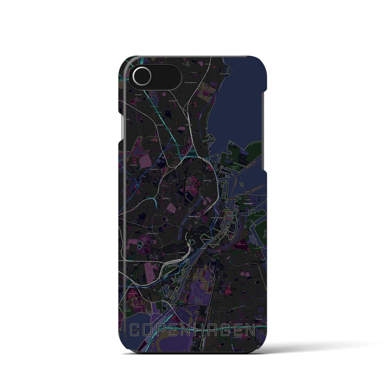 【コペンハーゲン】地図柄iPhoneケース（バックカバータイプ・ブラック）iPhone SE（第3 / 第2世代） / 8 / 7 / 6s / 6 用
