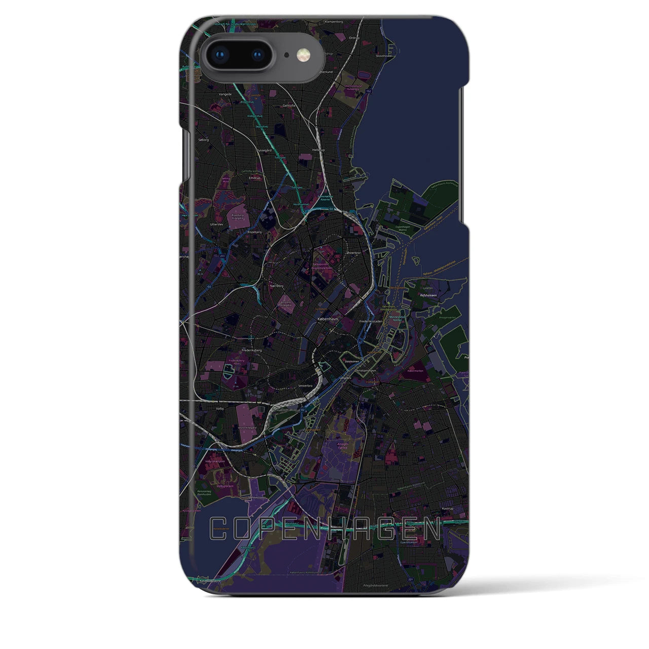 【コペンハーゲン】地図柄iPhoneケース（バックカバータイプ・ブラック）iPhone 8Plus /7Plus / 6sPlus / 6Plus 用
