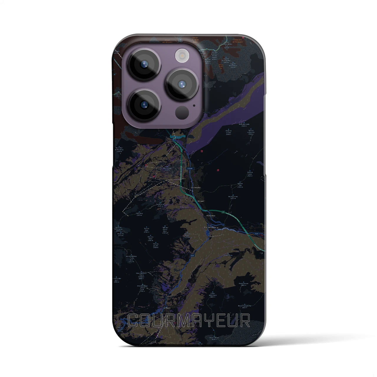 【クールマイユール】地図柄iPhoneケース（バックカバータイプ・ブラック）iPhone 14 Pro 用