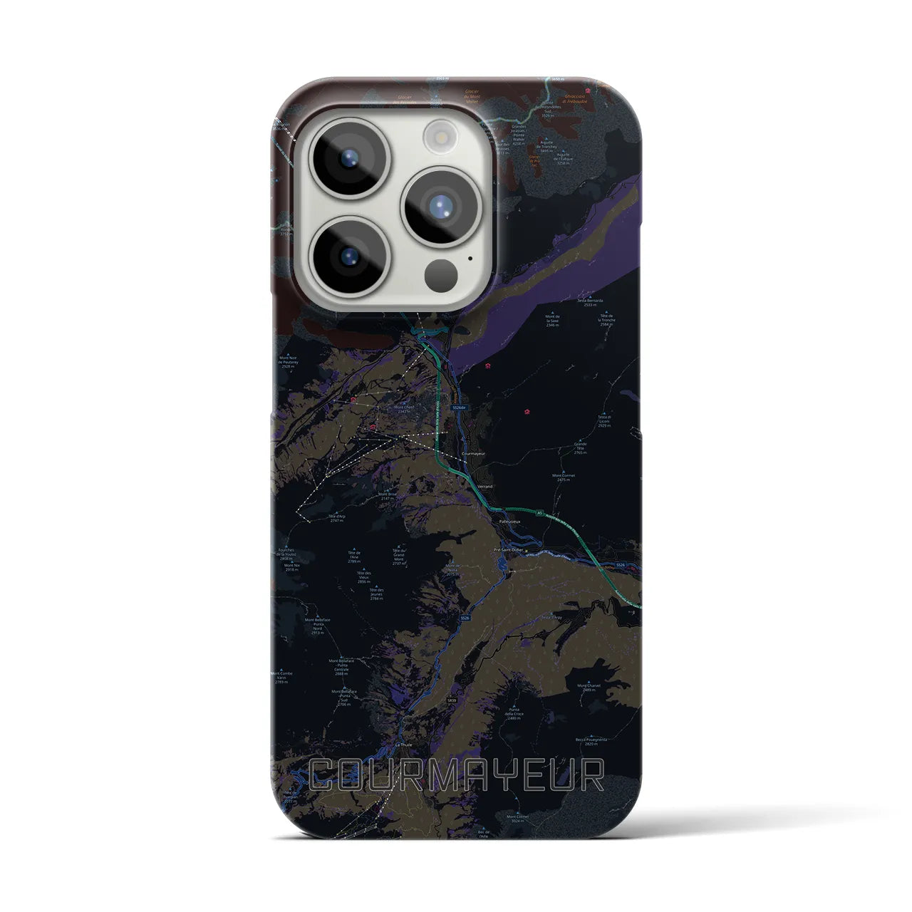 【クールマイユール】地図柄iPhoneケース（バックカバータイプ・ブラック）iPhone 15 Pro 用